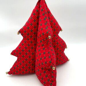 LG 3D Stuffed Holiday Christmas Fabric VTG Tree Centerpiece Jingle Bells Decor
